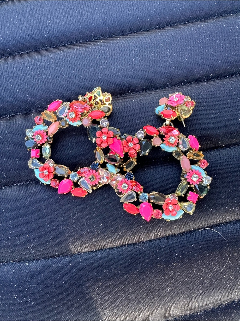 J.Crew Multicolor Floral Crystal Statement Hoop Earrings